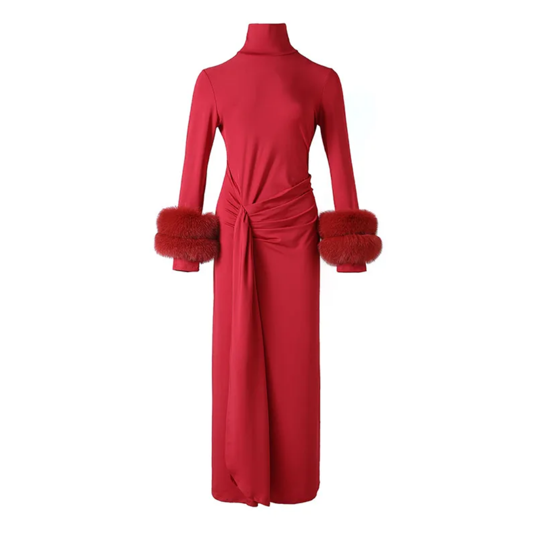 red dress with fur sleeves Tudor woman dark red dress with fur sleeves (Bianca 1145)