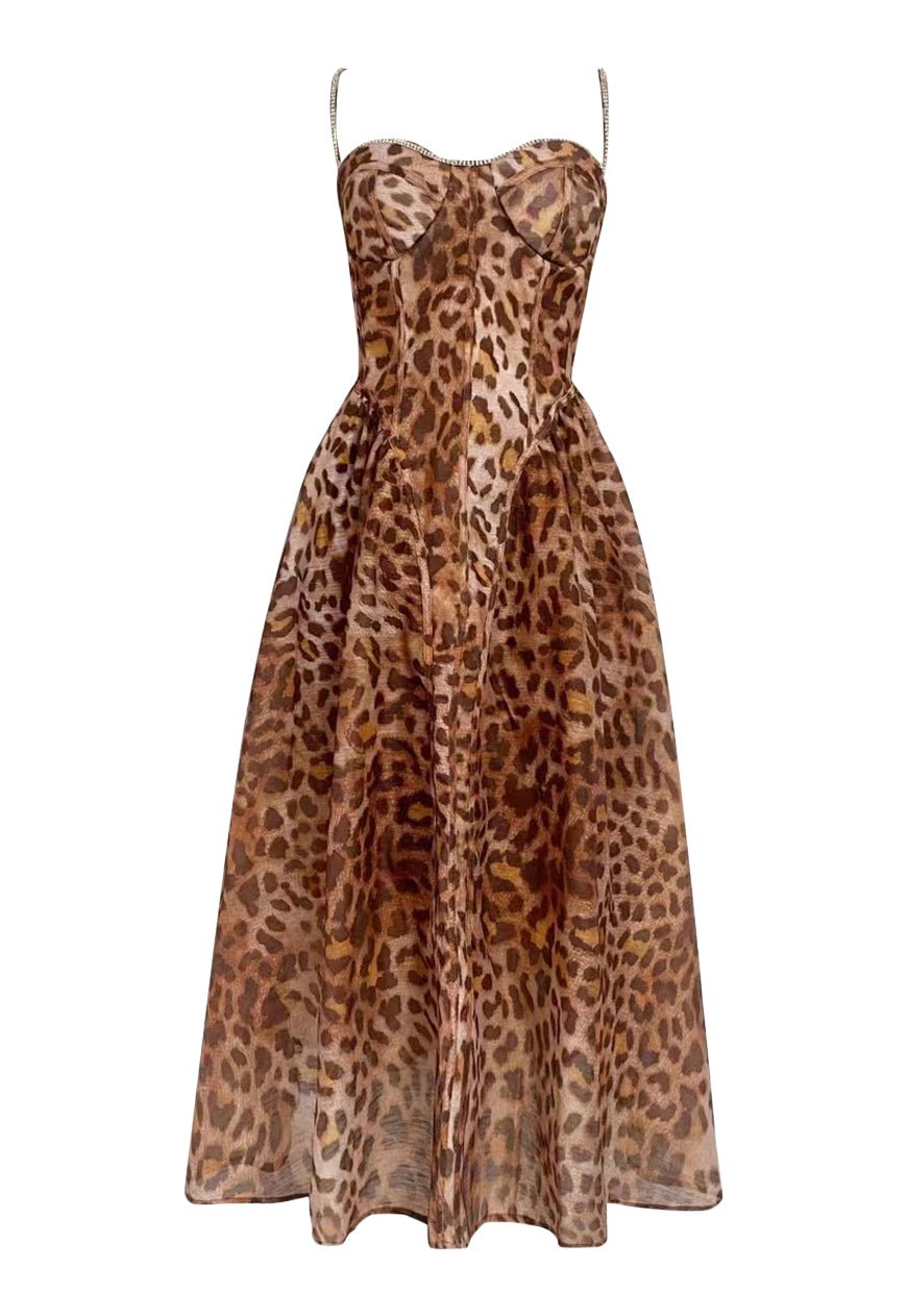 AUDREY MIDI LEOPARD PRINT DRESS L AUDREY MIDI LEOPARD PRINT DRESS L