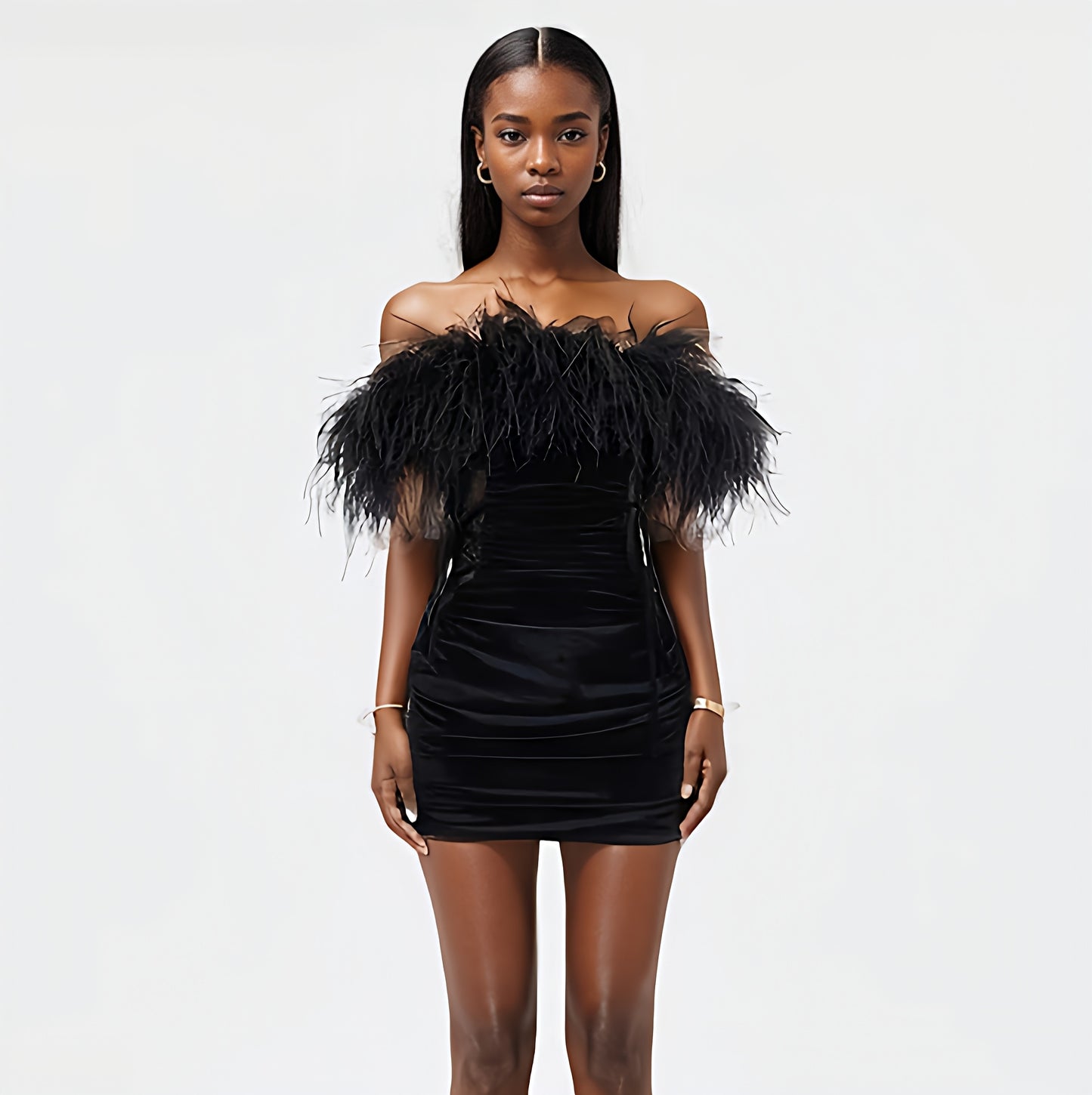 Evelyn Velvet Feather Cocktail Dress