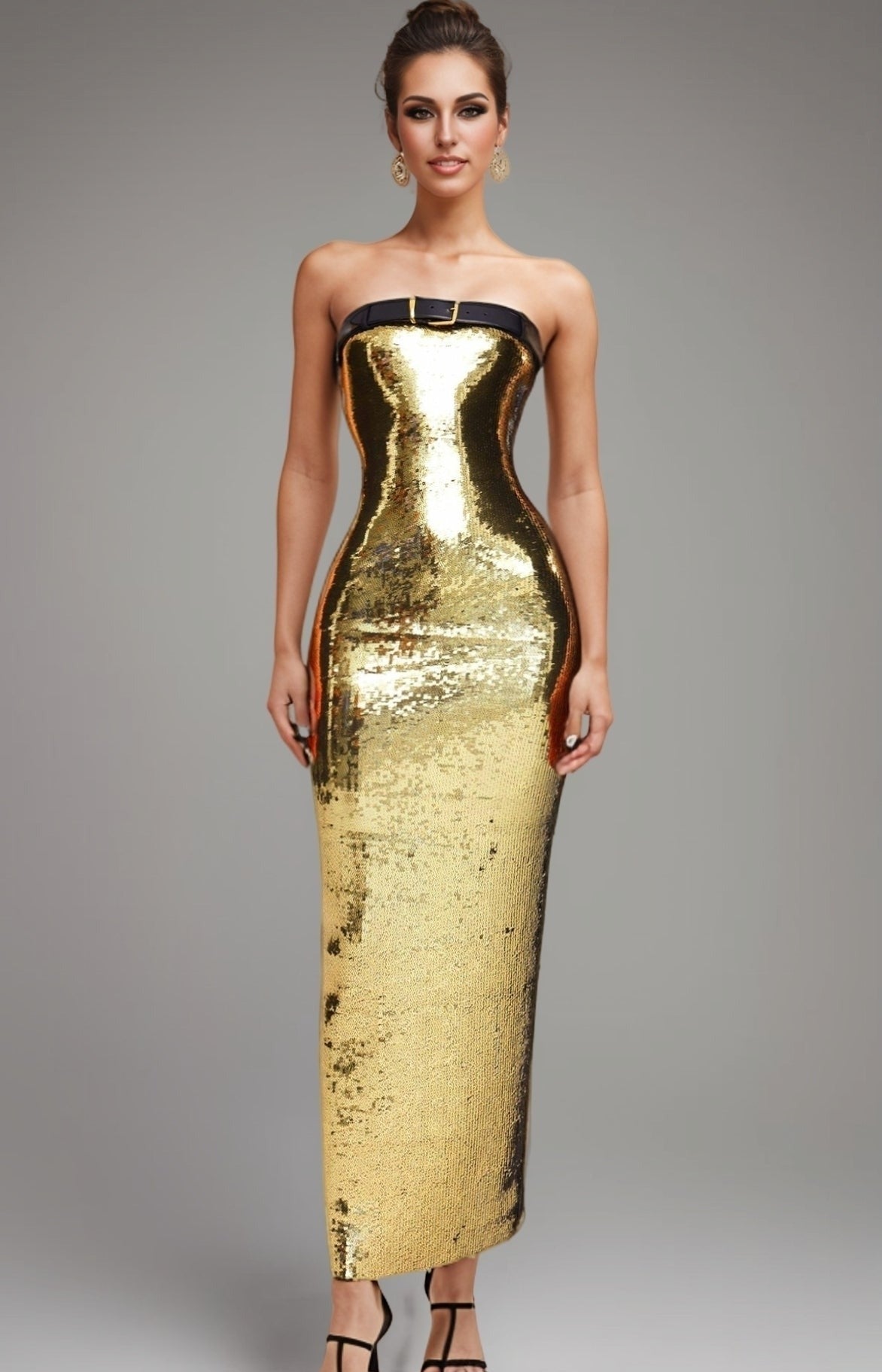 NEA STRAPLESS SEQUIN DRESS