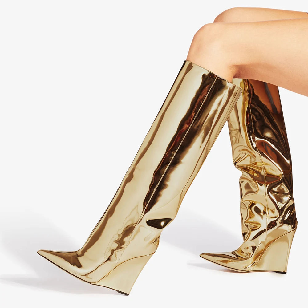 TINA METALLIC KNEE HIGH BOOTS