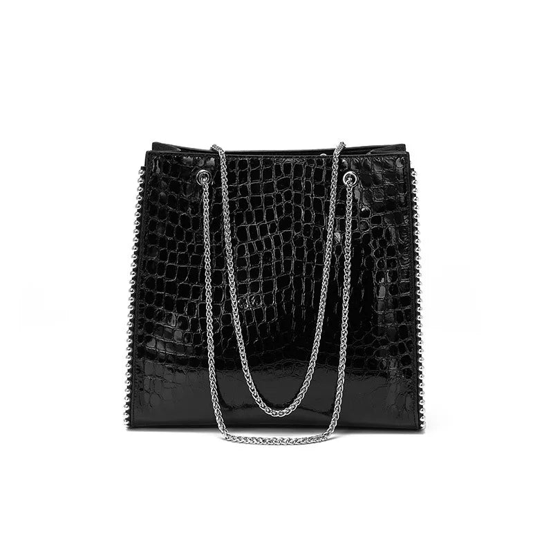 ALEX SHINY COWHIDE CROCODILE TOTE BAG - Michelle Divine Boutique