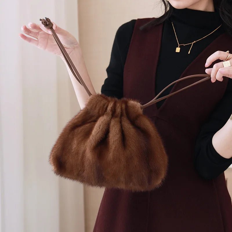 AMIRA MINI MINK DRAWSTRING HANDBAG - Michelle Divine Boutique