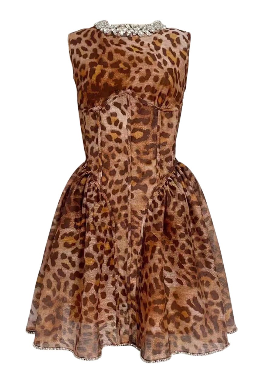 CAMILLE LEOPARD PRINT MINI DRESS M CAMILLE LEOPARD PRINT MINI DRESS M
