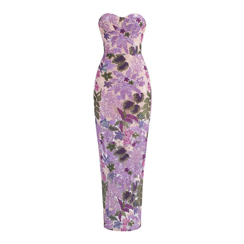 CASSANDRA FLORAL SEQUINED TUBE DRESS - Michelle Divine Boutique