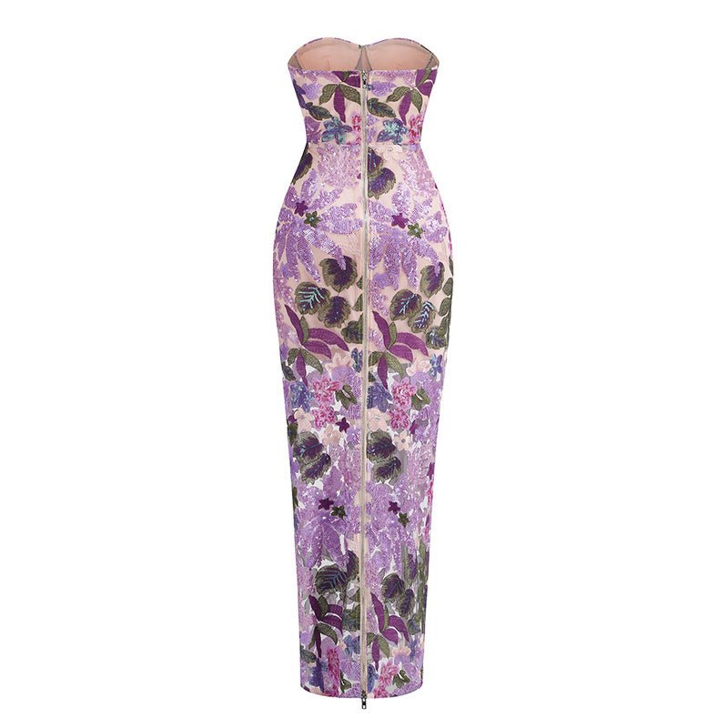 CASSANDRA FLORAL SEQUINED TUBE DRESS - Michelle Divine Boutique