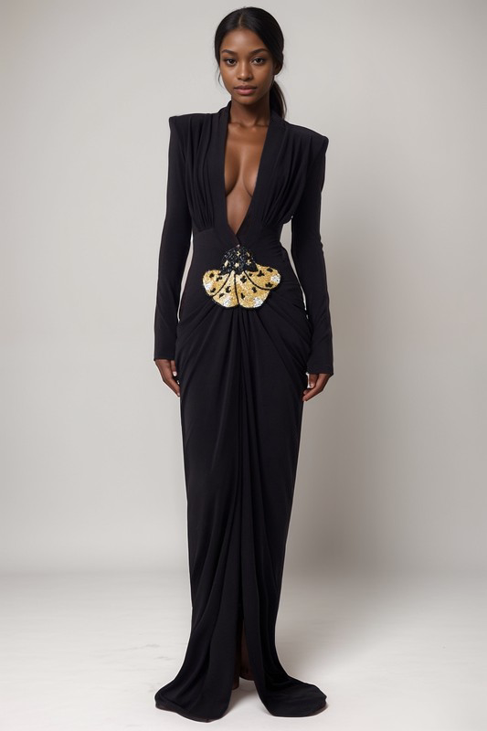 VESPER NOIR GILDED FLOWER  GOWN