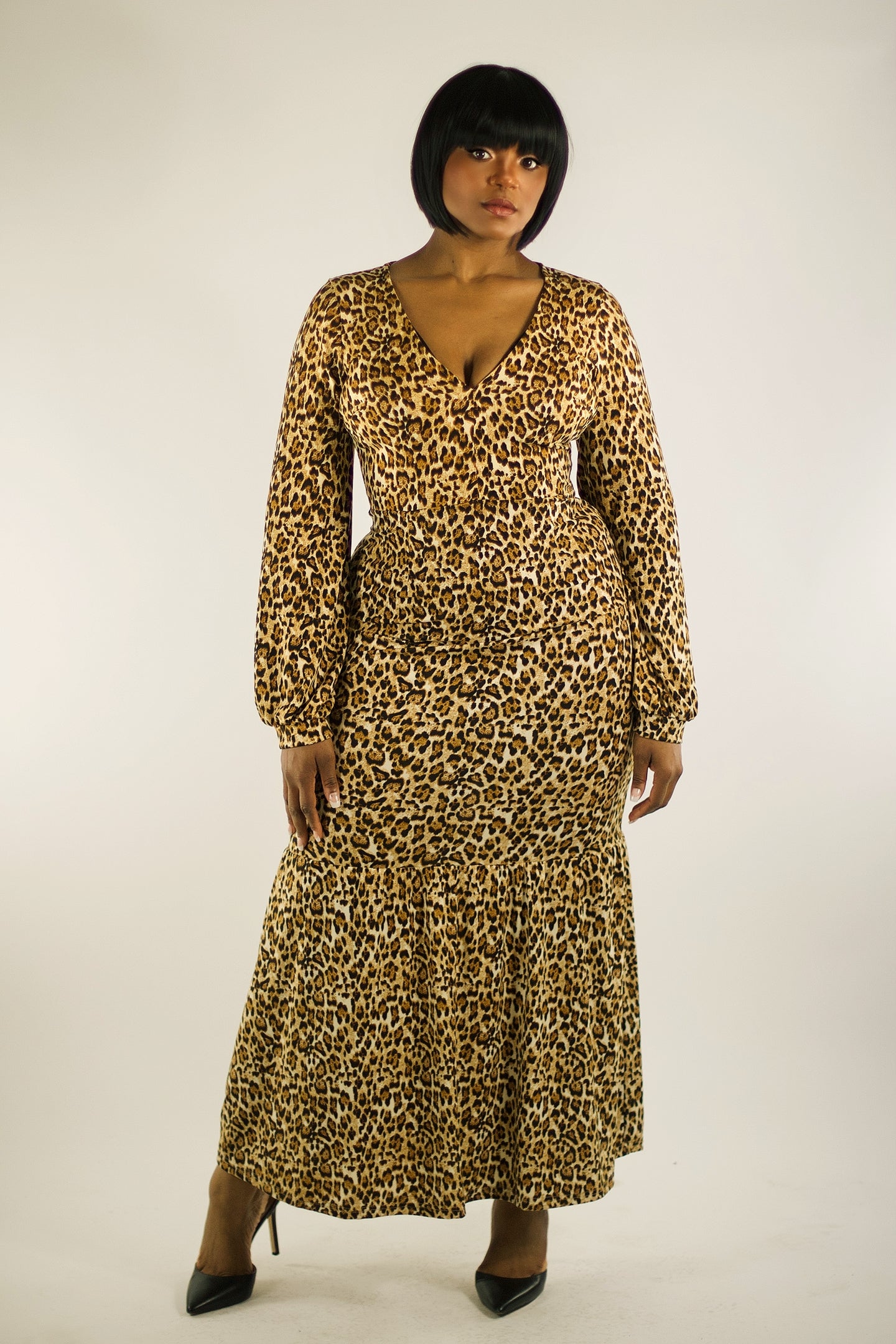 CHEYENNE LEOPARD PRINT BISHOP SLEEVE DRESS