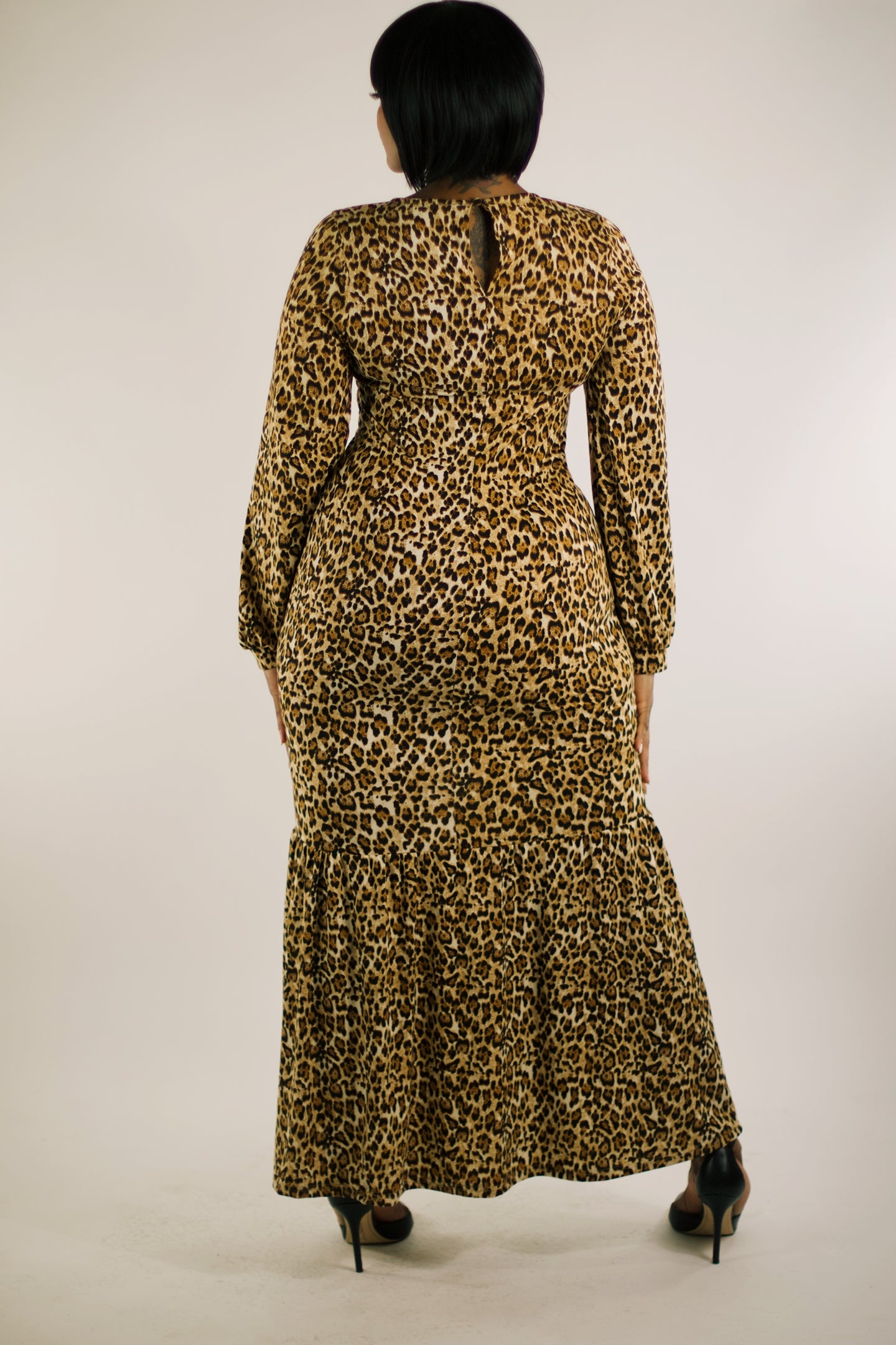 CHEYENNE LEOPARD PRINT BISHOP SLEEVE DRESS