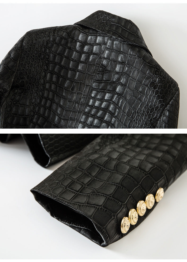 CROC-EMBOSSED VEGAN LEATHER BLAZER