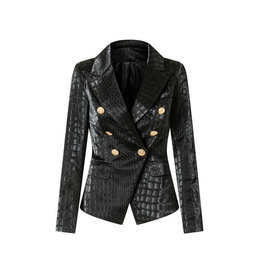 BLAZER EN CUIR VEGAN ESTAMPÉ CROCO