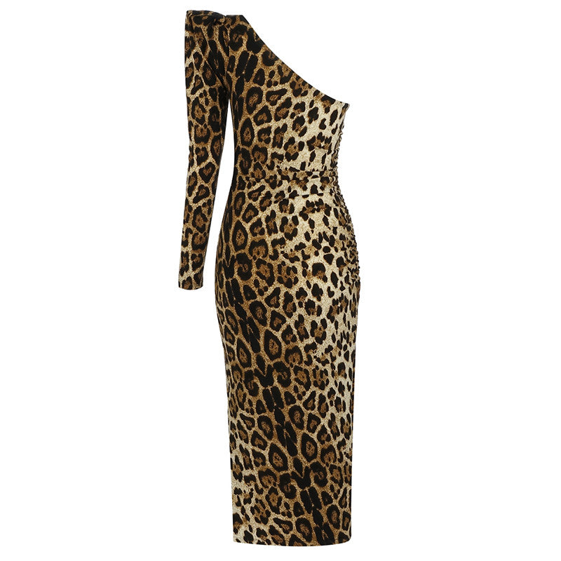 SONYA ONE SLEEVE LEOPARD PRINT DRESS