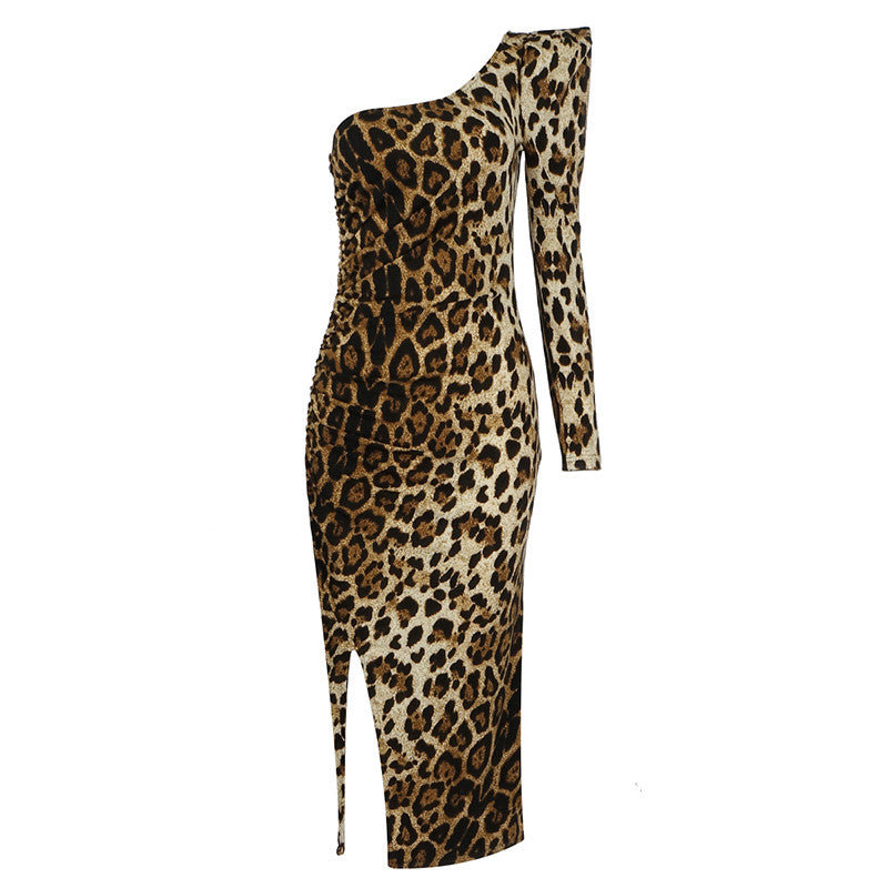 SONYA ONE SLEEVE LEOPARD PRINT DRESS