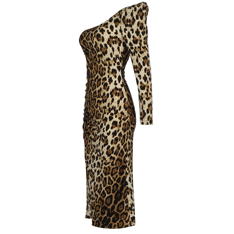 SONYA ONE SLEEVE LEOPARD PRINT DRESS