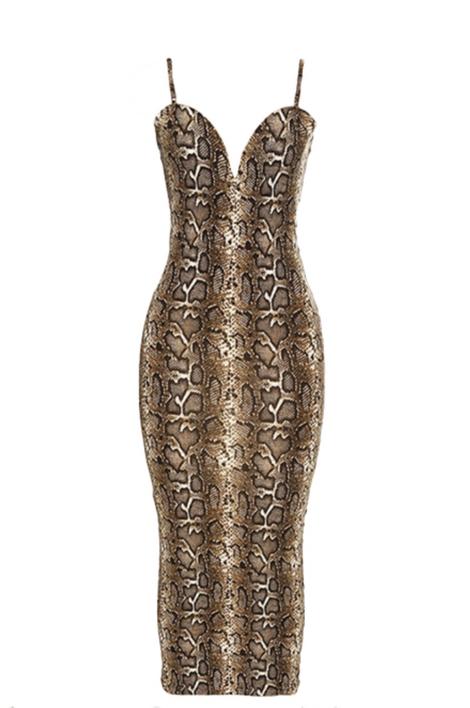 SABINE- SNAKE PRINT DEEP V-NECK DRESS